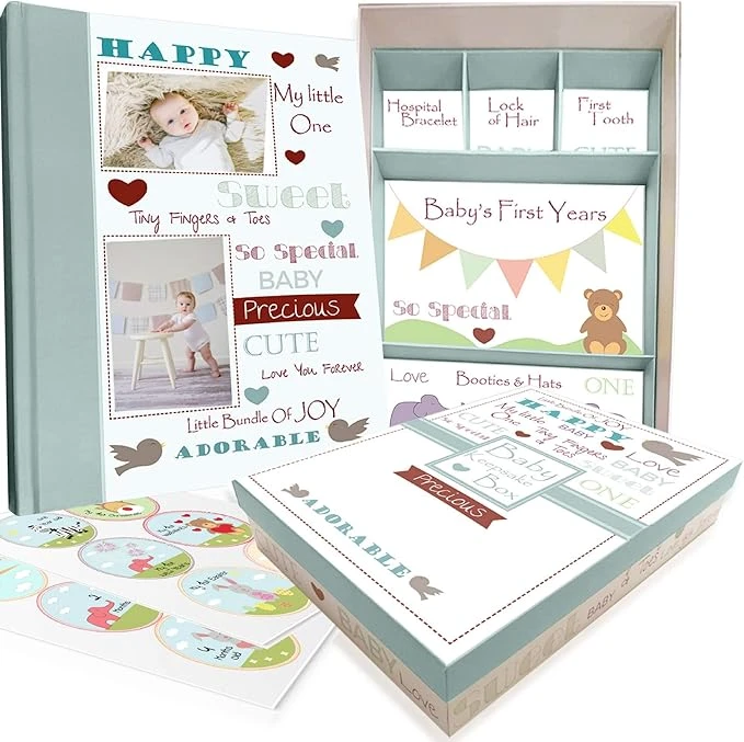 Baby Memory Book W Keepsake Box  Monthly Baby First Milestone Stickers