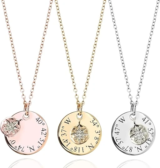 Custom Coordinates Necklace Personalized North Star Pendant