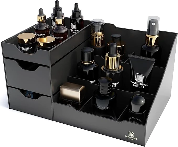 Large Black Vanity Organizer Countertop Mens Organizer With Drawers