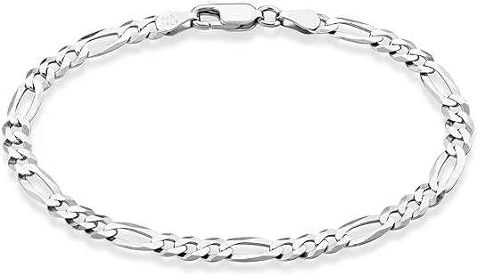 Miabella Solid  Sterling Silver Italian Mm Diamond Cut Figaro Chain Bracelet