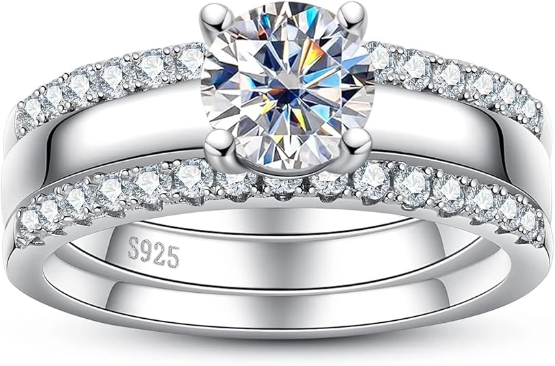 Moissanite Wedding Rings Bridal Set