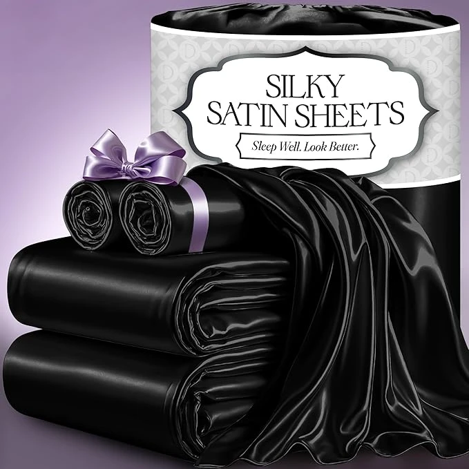Satin Bed Sheets  Piece Luxury Silky Queen Size Bedding Set
