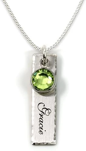 AJs Collection Single Edge Hammered Personalized Charm Necklace