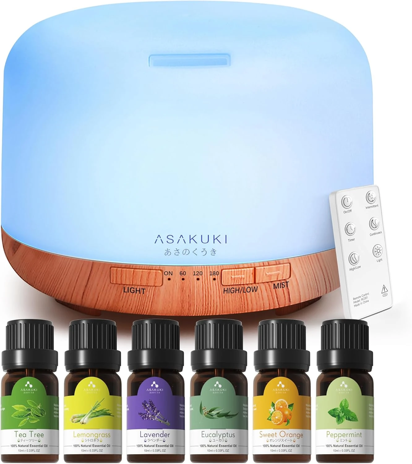 ASAKUKI Oil Diffuser With Essential Oils Set