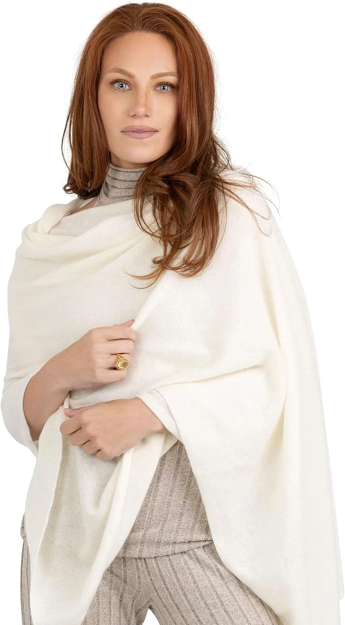 Cashmere Knitted Wrap Pashmina Shawl White