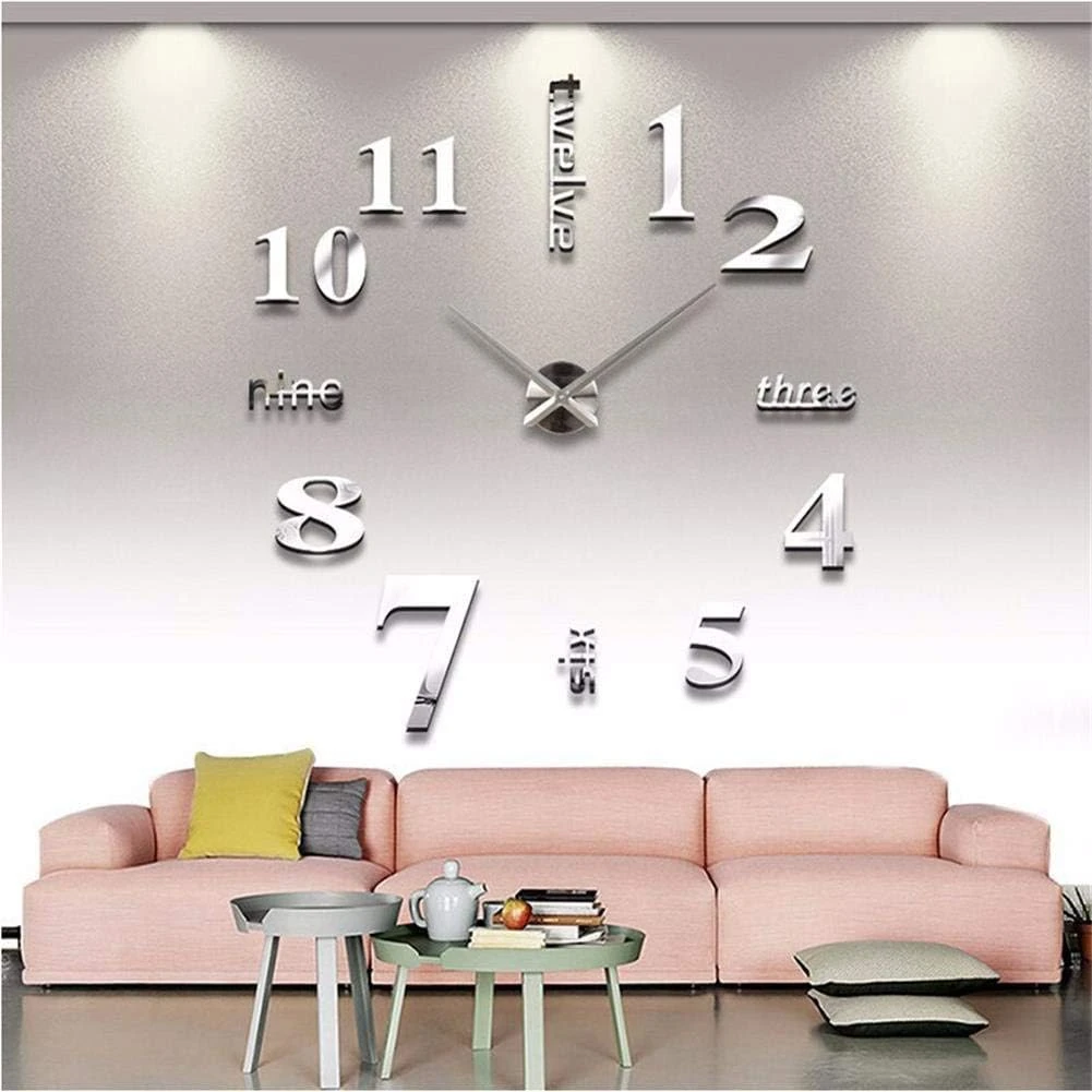 FASHION In THE CITY Large D DIY Wall Clock Frameless Mirror Surface