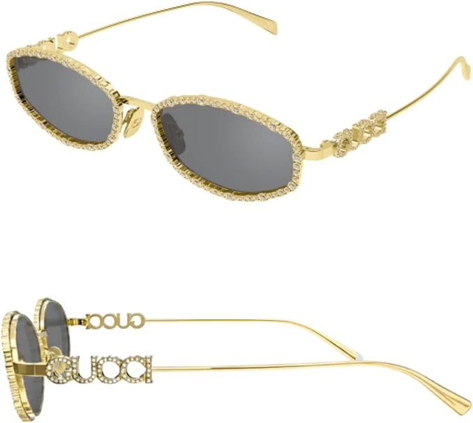 Gucci Metal Lettering Logo Almond Narrow Shape Sunglasses
