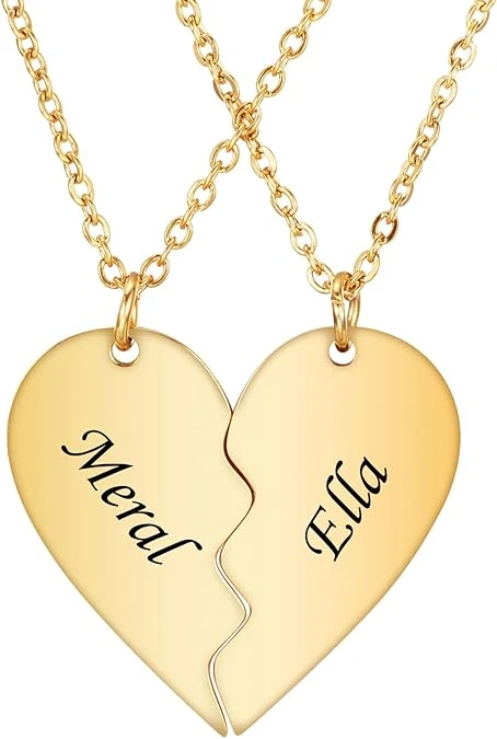 Personalized Key Heart Puzzle Necklace Set