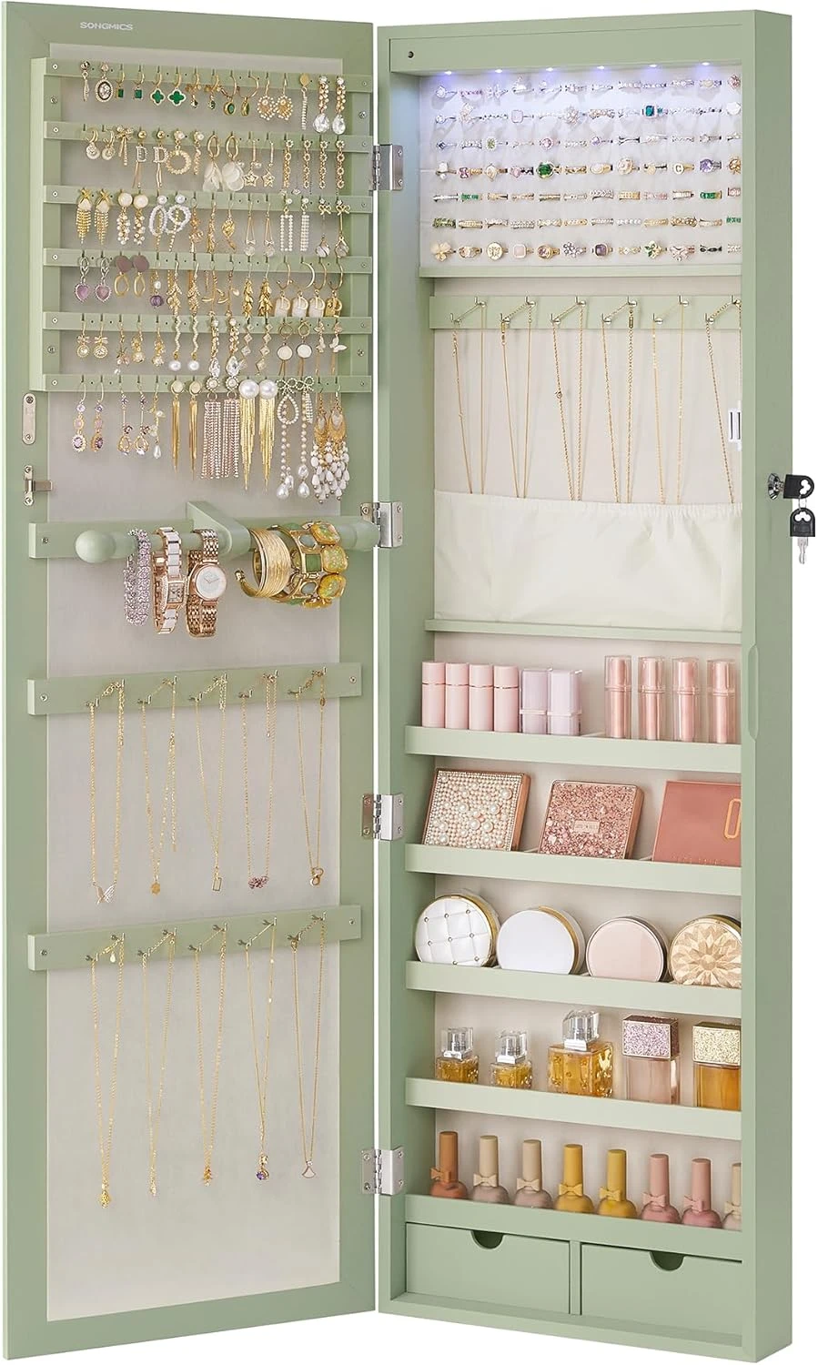 SONGMICS  LEDs Mirror Jewelry Cabinet
