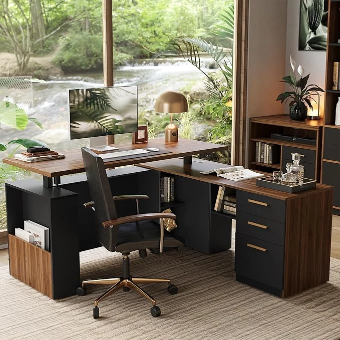 Standing Desk With File Cabinet Privacy Panel