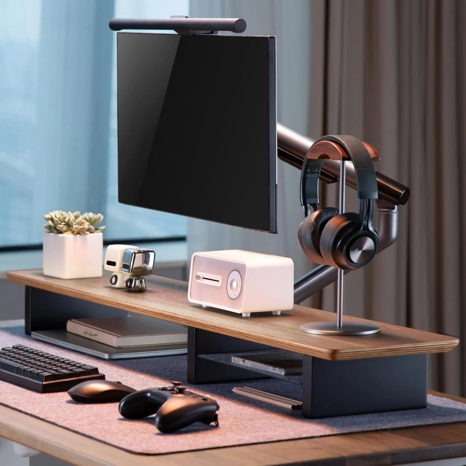 Walnut Monitor Stand For Desk